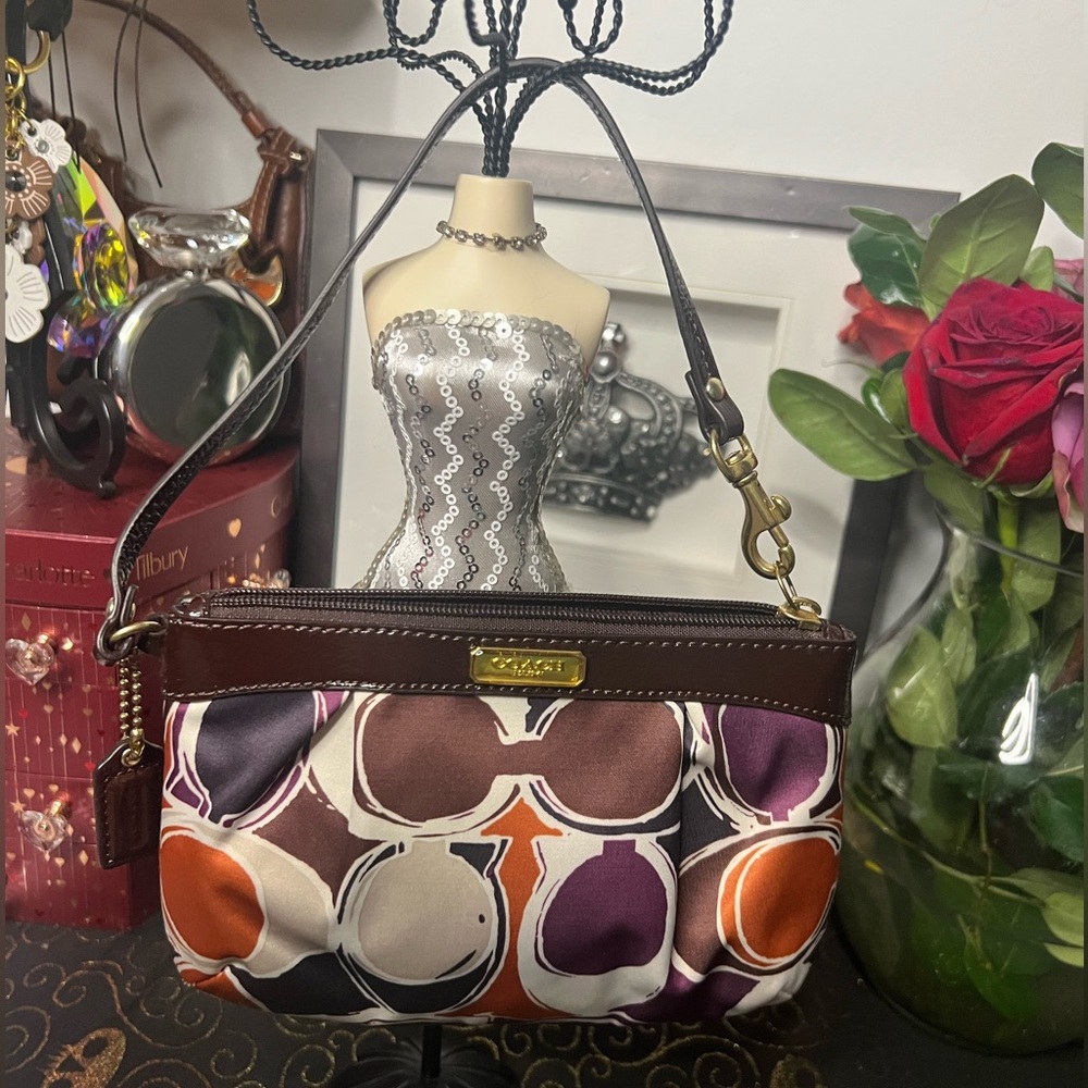 Coach Ashley Scarf Print Signature C with Brown Patent Leather Accents